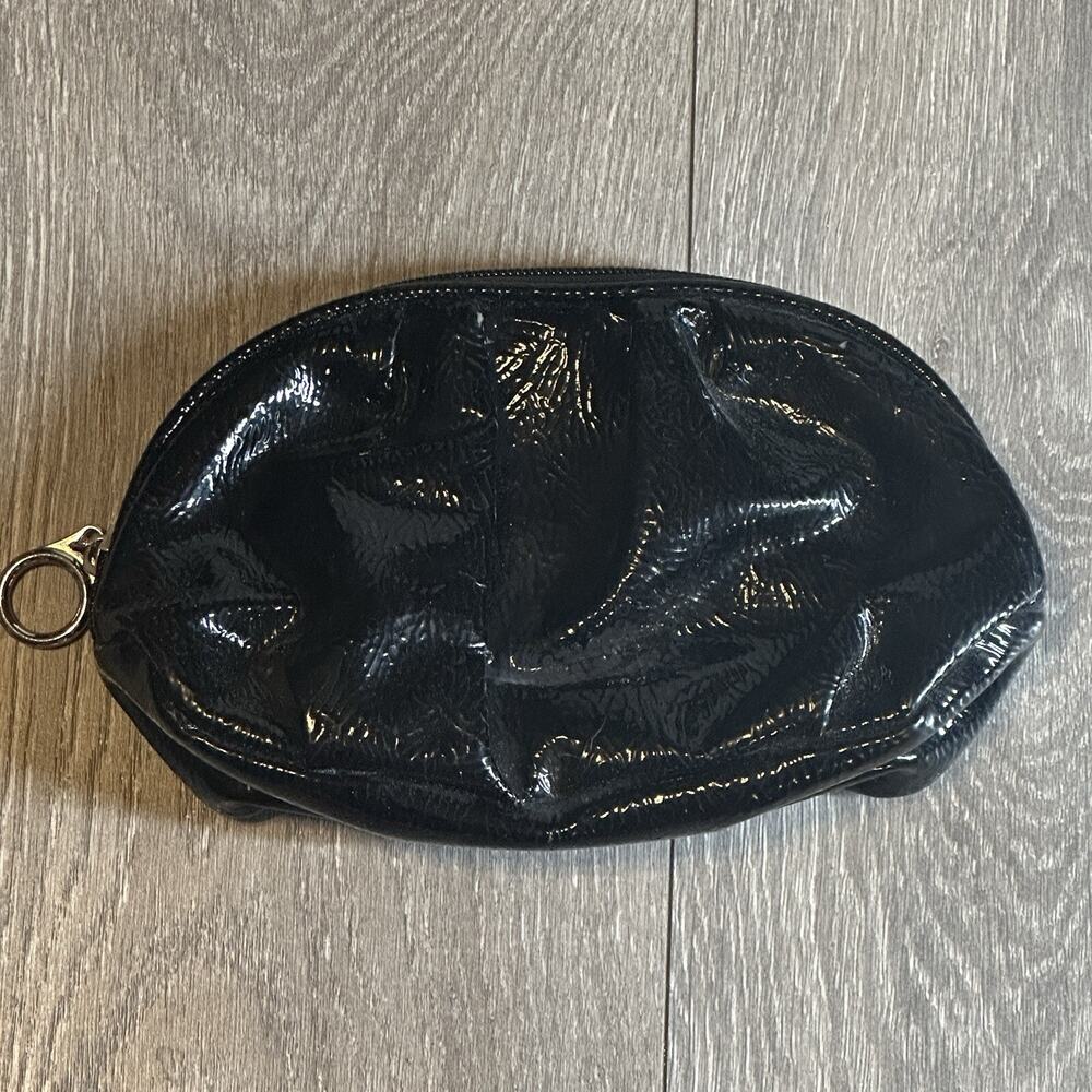 Faux Patent Leather Makeup Case Bag S Black Pouch Glossy Top Zip Lined